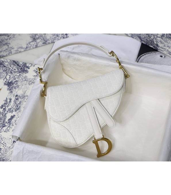 Christian Dior Embroidery Oblique Canvas Original Leather 21cm Saddle Bag White