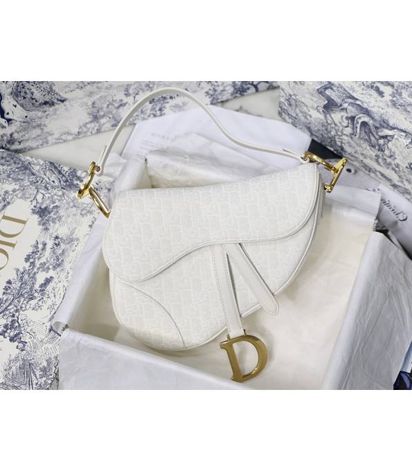 Christian Dior Embroidery Oblique Canvas Original Leather 25cm Saddle Bag White