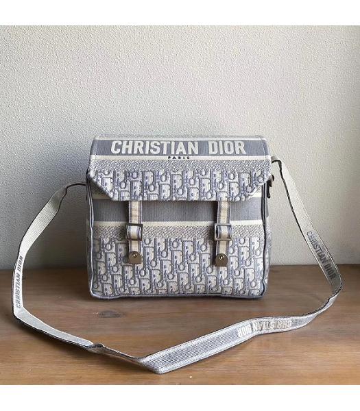 Christian Dior Grey Diorcamp Oblique Embroidery Canvas Messenger Bag