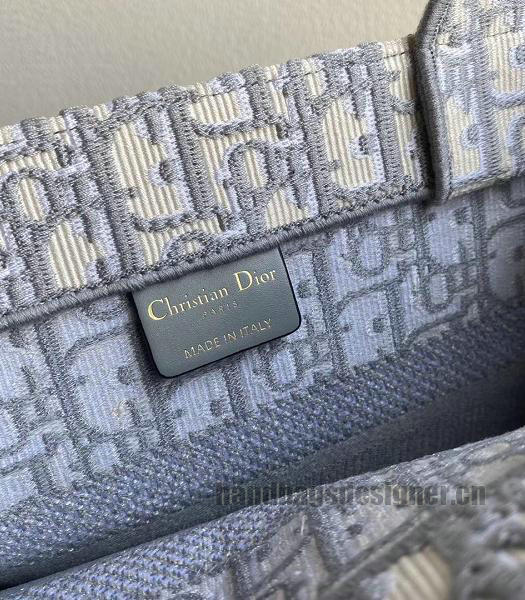 Christian Dior Grey Oblique Embroidery Canvas 36cm Book Tote Bag-2