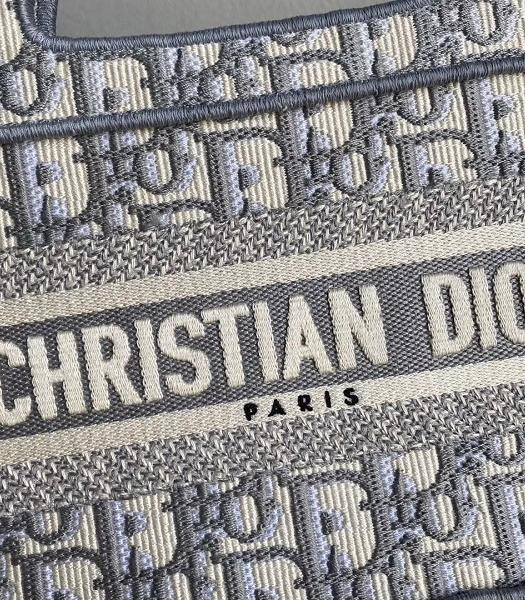 Christian Dior Grey Oblique Embroidery Canvas Mini Book Tote Bag-3