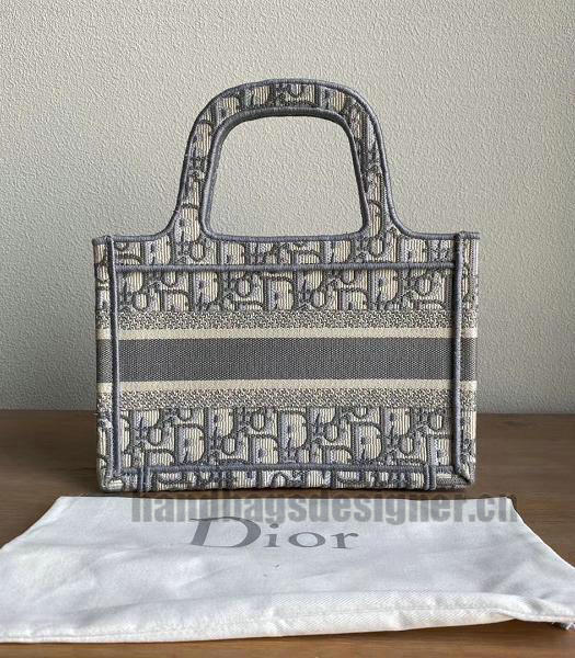 Christian Dior Grey Oblique Embroidery Canvas Mini Book Tote Bag-5
