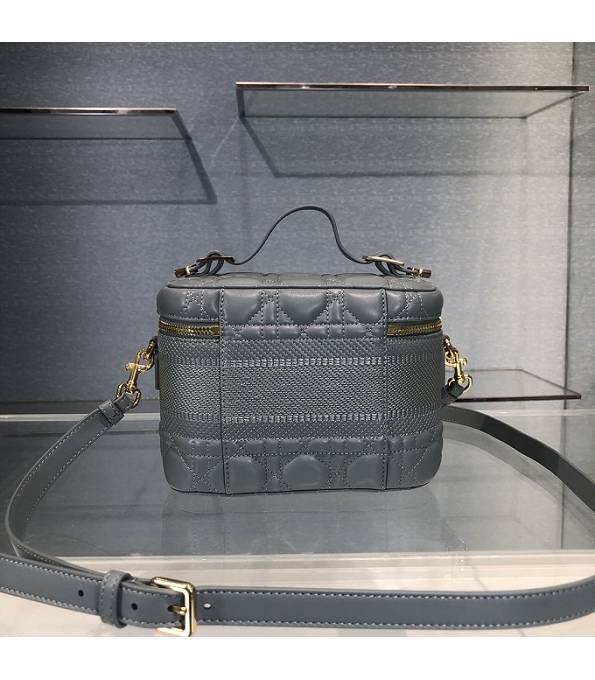 Christian Dior Grey Original Cannage Topstitching Lambskin Leather Travel Vanity Case-1