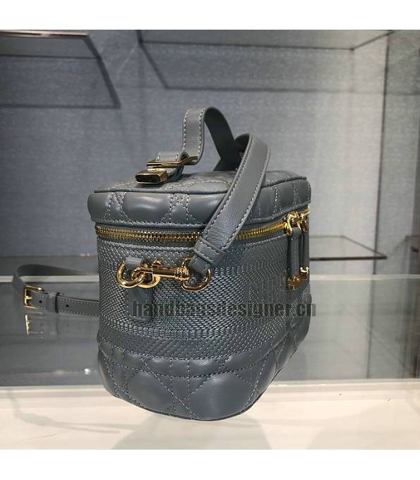 Christian Dior Grey Original Cannage Topstitching Lambskin Leather Travel Vanity Case-2