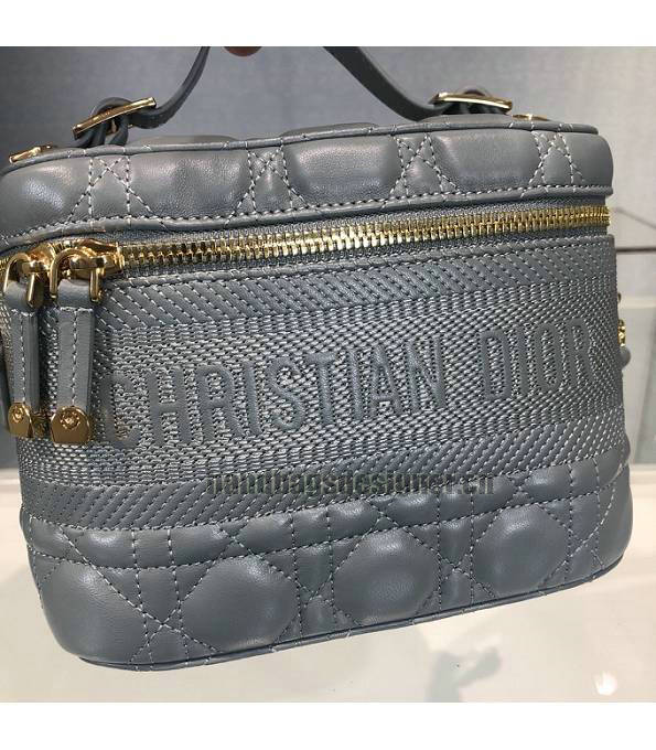Christian Dior Grey Original Cannage Topstitching Lambskin Leather Travel Vanity Case-3