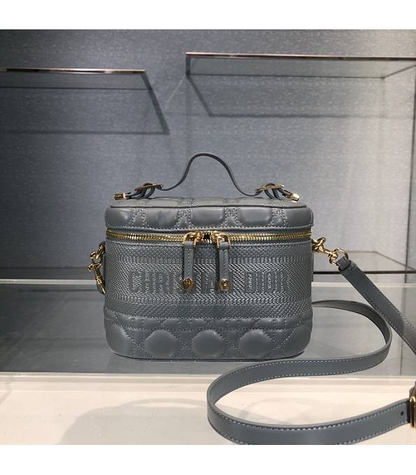 Christian Dior Grey Original Cannage Topstitching Lambskin Leather Travel Vanity Case