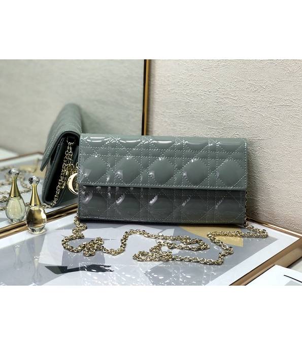 Christian Dior Grey Original Cannage Topstitching Patent Leather Golden Chain 21cm Shoulder Bag