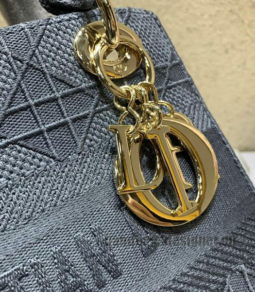 Christian Dior Grey Original Fabric 20cm Tote Bag Golden Metal-2