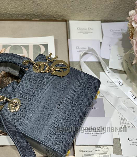 Christian Dior Grey Original Fabric 20cm Tote Bag Golden Metal-4