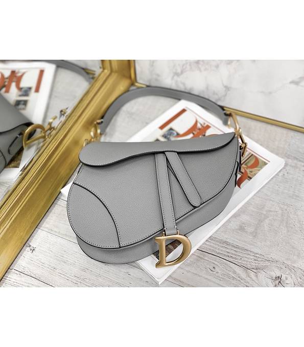 Christian Dior Grey Original Palm Veins Leather 25cm Saddle Bag