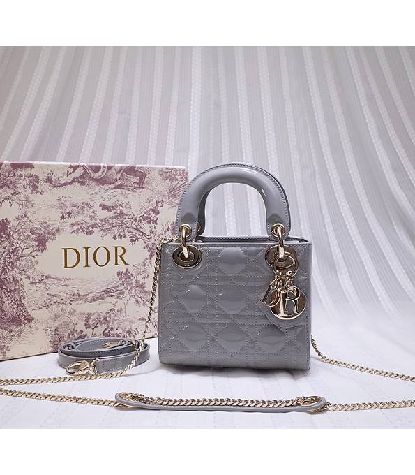 Christian Dior Grey Original Patent Leather Golden Metal 17cm Tote Bag