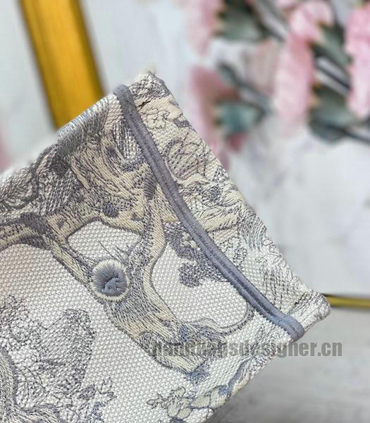Christian Dior Grey Tiger Embroidery Canvas 41cm Book Tote Bag-2