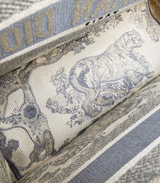 Christian Dior Grey Tiger Embroidery Canvas 41cm Book Tote Bag-3