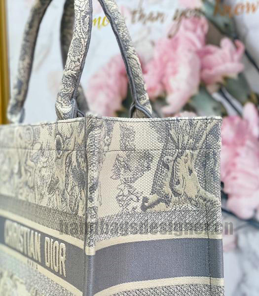 Christian Dior Grey Tiger Embroidery Canvas 41cm Book Tote Bag-5