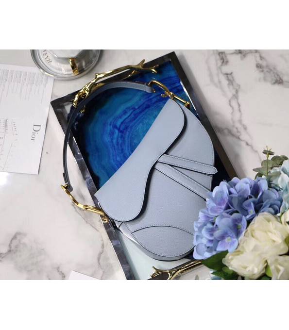 Christian Dior Haze Blue Original Palm Veins Leather 25cm Saddle Bag