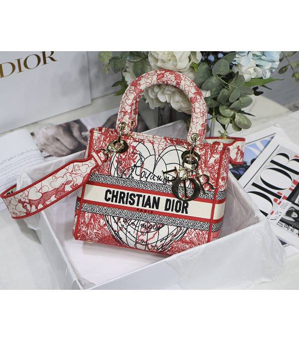 Christian Dior Heart-Shape Red Canvas With Original Leather 24cm Tote Bag