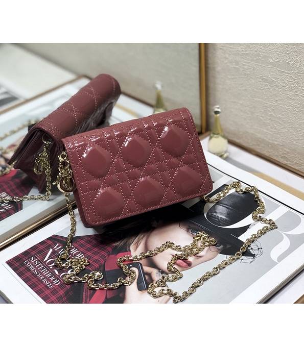 Christian Dior Lady Nano Fuchsia Original Cannage Topstitching Patent Leather Clutch With Golden Chain