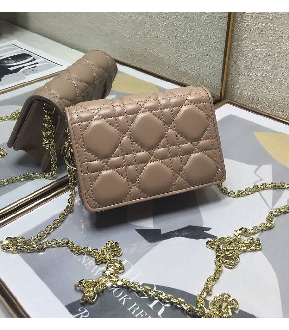 Christian Dior Lady Nano Nude Pink Original Cannage Topstitching Leather Clutch With Golden Chain