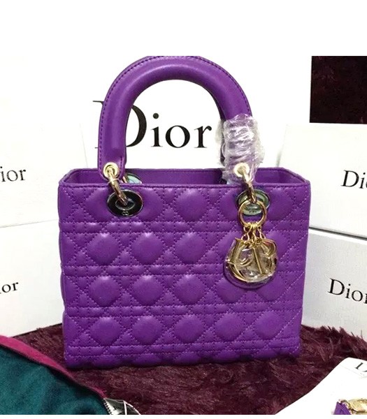 Christian Dior Lambskin Leather 24cm Tote Bag Dark Purple