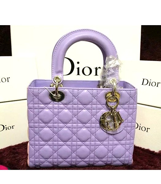 Christian Dior Lambskin Leather 24cm Tote Bag Light Purple/Pink