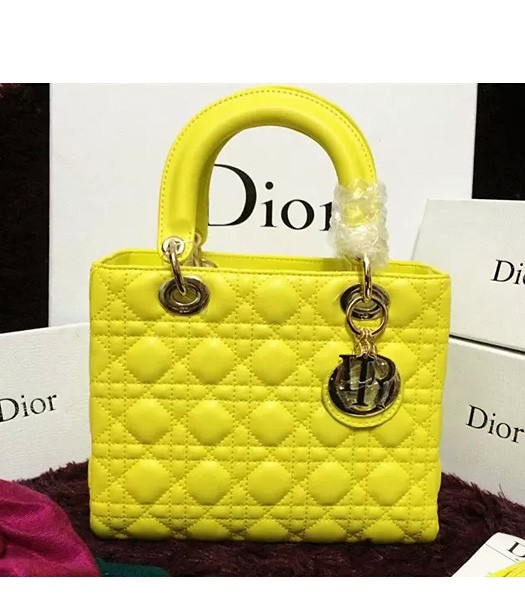 Christian Dior Lambskin Leather 24cm Tote Bag Yellow