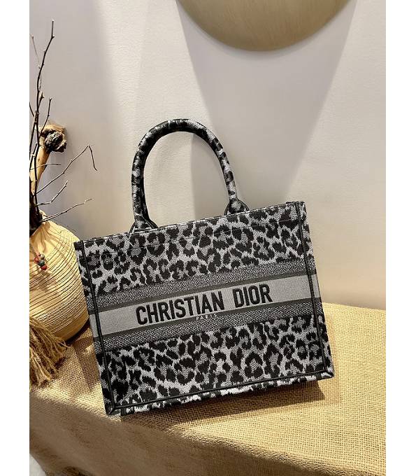 Christian Dior Leopard Canvas 36cm Book Tote Bag Grey
