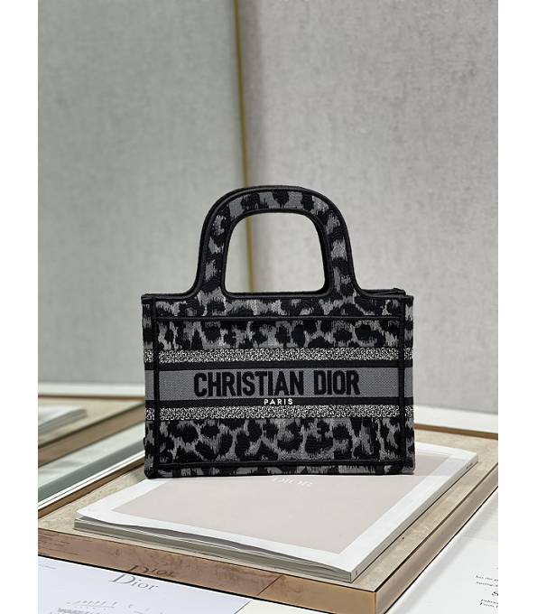 Christian Dior Leopard Grey Canvas With Original Leather 24cm Book Tote Bag