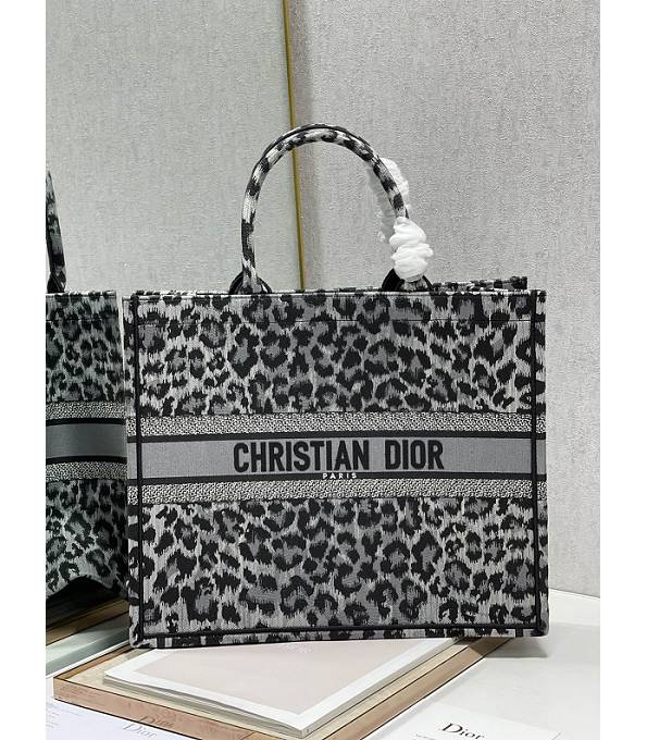 Christian Dior Leopard Grey Canvas With Original Leather 41cm Book Tote Bag