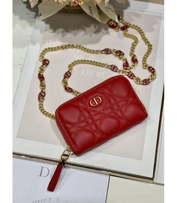 Christian Dior Mini Caro Zipped Pouch Red Original Cannage Lambskin