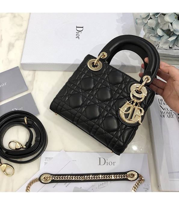 Christian Dior Mini Lady Classic Black Original Lambskin Leather Golden Metal 17cm Tote Bag