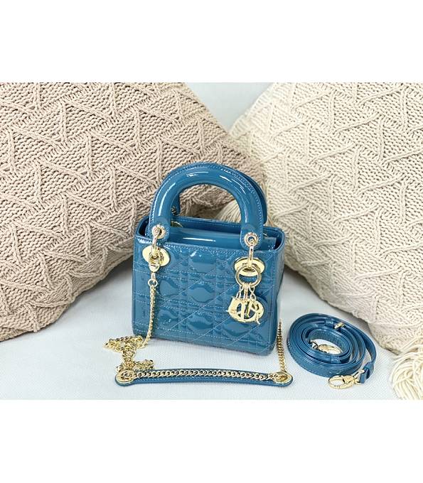Christian Dior Mini Lady Classic Dark Blue Original Patent Leather Golden Metal 17cm Tote Bag