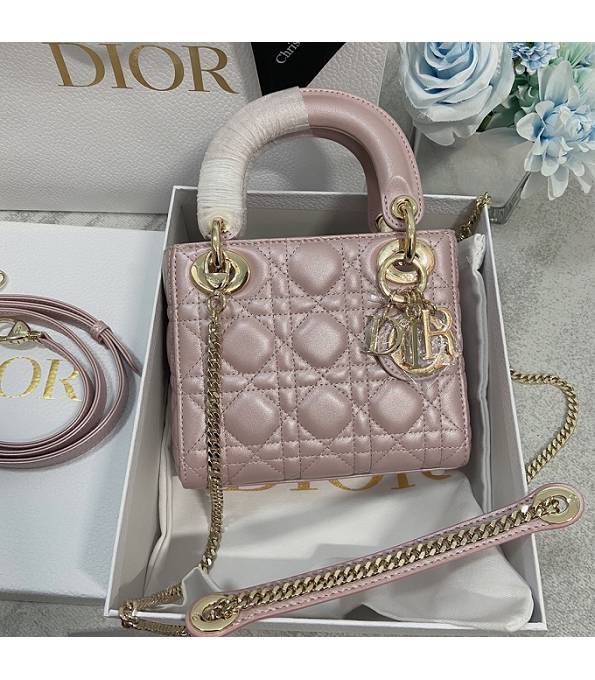 Christian Dior Mini Lady Classic Fluorescence Pink Original Lambskin Leather Golden Metal 17cm Tote Bag
