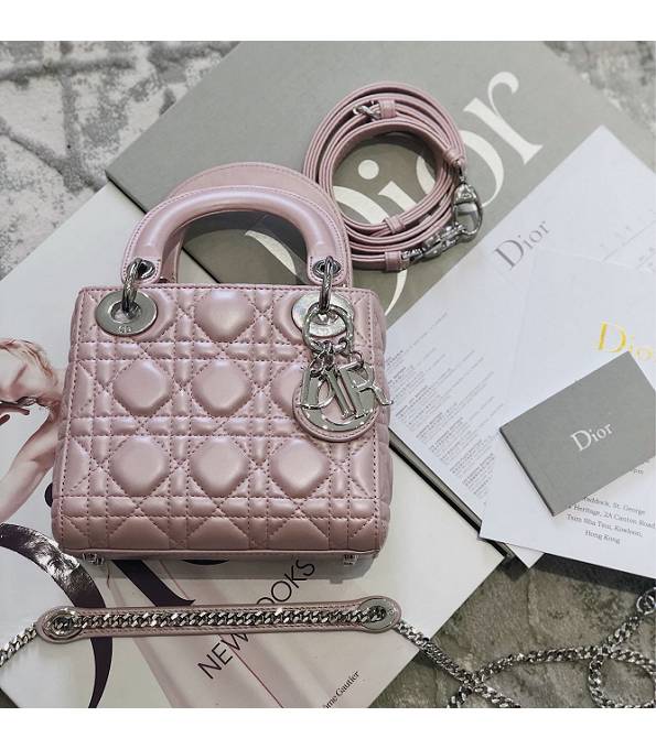 Christian Dior Mini Lady Classic Pink Original Lambskin Leather Silver Metal 17cm Tote Bag
