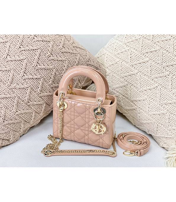 Christian Dior Mini Lady Classic Rose Pink Original Patent Leather Golden Metal 17cm Tote Bag