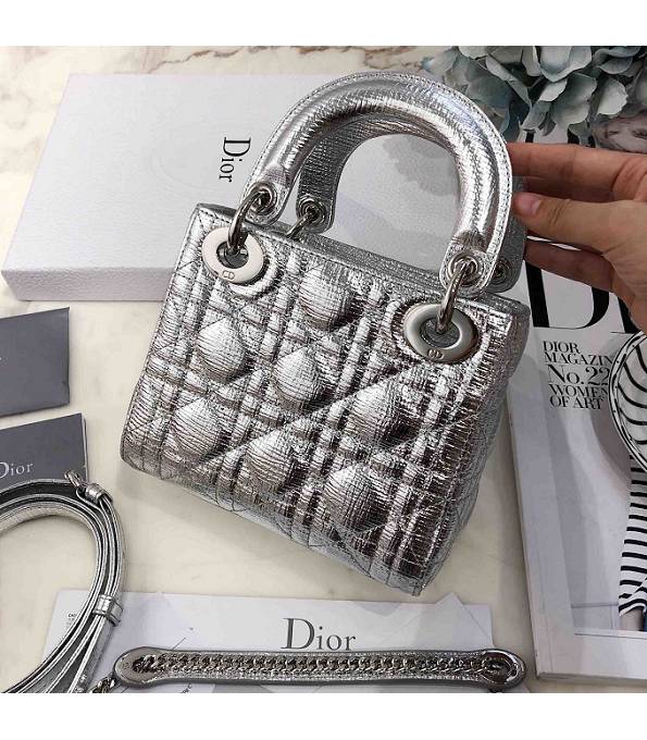Christian Dior Mini Lady Classic Silver Original Calfskin Leather Silver Metal 17cm Tote Bag-1