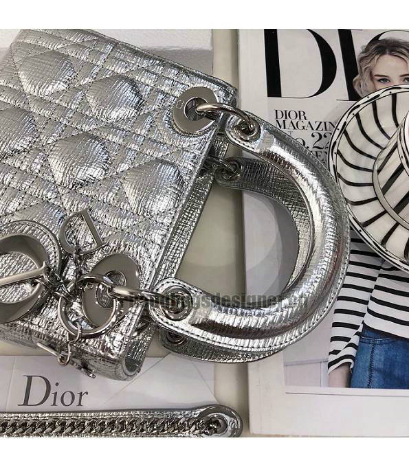 Christian Dior Mini Lady Classic Silver Original Calfskin Leather Silver Metal 17cm Tote Bag-3