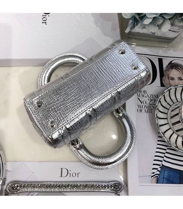 Christian Dior Mini Lady Classic Silver Original Calfskin Leather Silver Metal 17cm Tote Bag-5