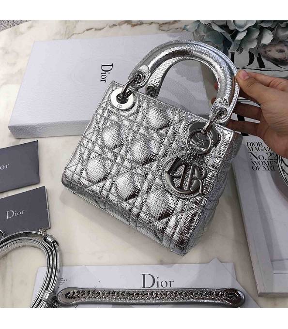 Christian Dior Mini Lady Classic Silver Original Calfskin Leather Silver Metal 17cm Tote Bag