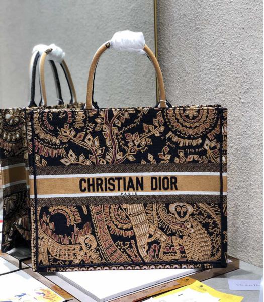 Christian Dior Monkey Embroidered Canvas 41cm Book Tote Bag Yellow