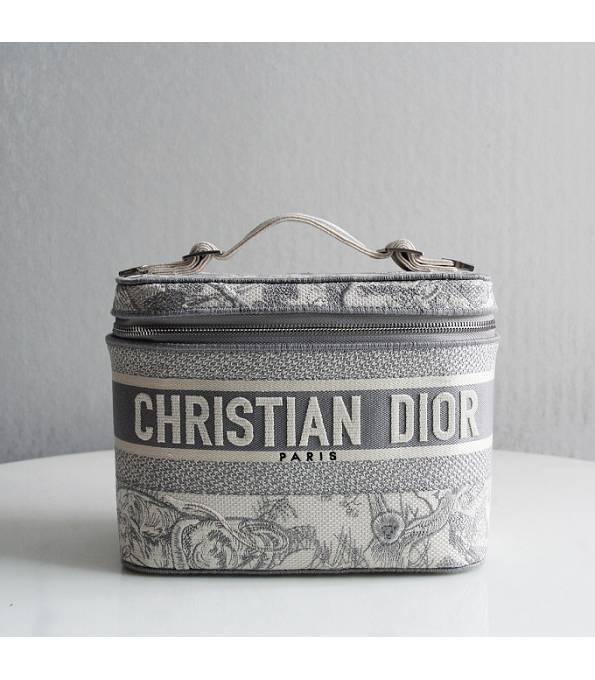 Christian Dior Monkey Embroidery Grey Canvas Original 24cm Cosmetic Bag