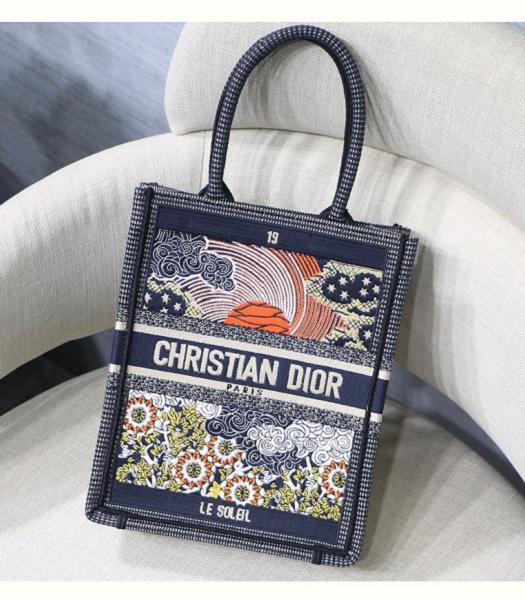 Christian Dior Multicolor Mort Tarot Embroidered Canvas Vertical Book Tote Dark Blue