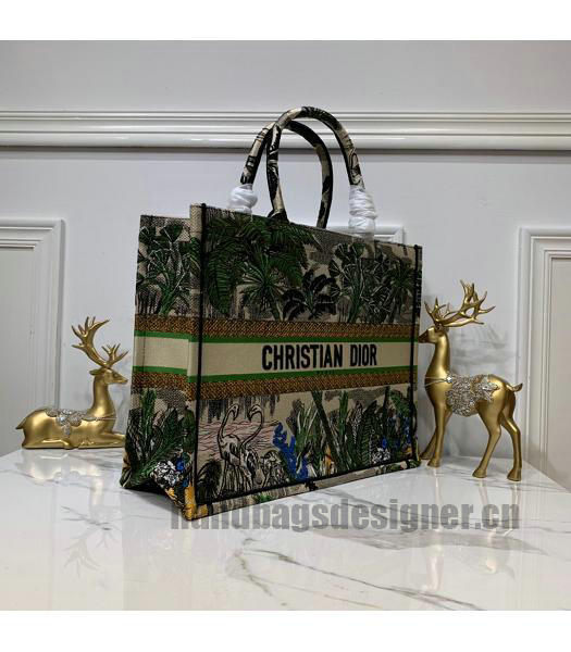 Christian Dior Multicolor Original Canvas Large Tote Bag Green-2
