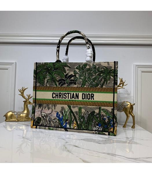 Christian Dior Multicolor Original Canvas Large Tote Bag Green
