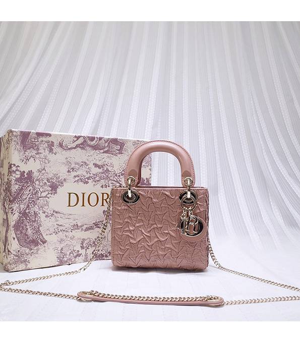 Christian Dior Nude Pink Original Crinkled Veins Lambskin Leather Golden Metal 17cm Tote Bag