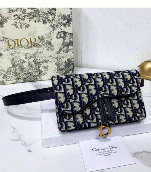 Christian Dior Oblique Blue Original Canvas Saddle Belt Bag Black