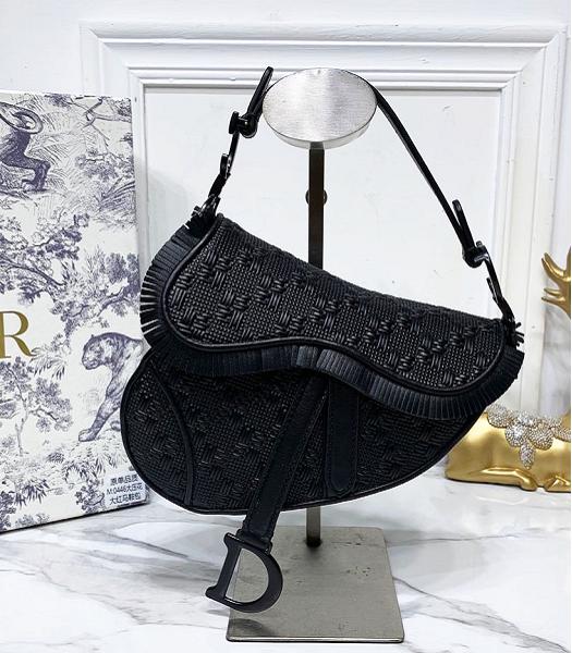 Christian Dior Oblique Original Weave Leather 19cm Saddle Bag Black