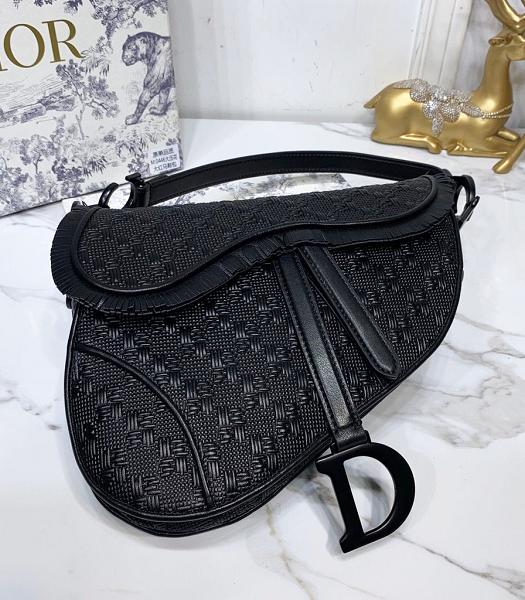 Christian Dior Oblique Original Weave Leather 25cm Saddle Bag Black