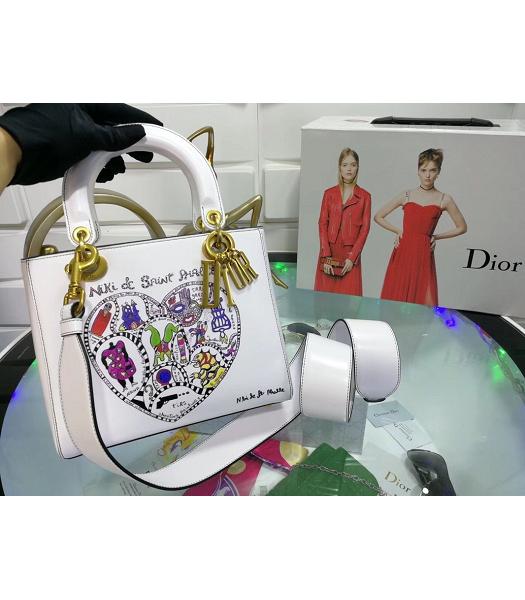 Christian Dior Original Calfskin Lady Heart Tote Bag White