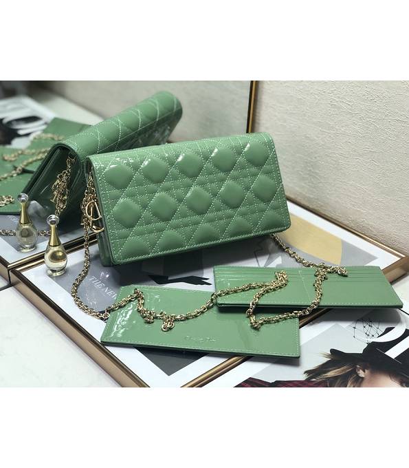 Christian Dior Original Cannage Topstitching Patent Woc Golden Chain Bag Apple Green