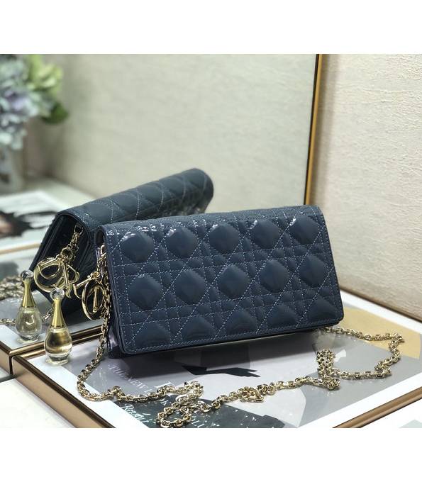 Christian Dior Original Cannage Topstitching Patent Woc Golden Chain Bag Dark Denim Blue